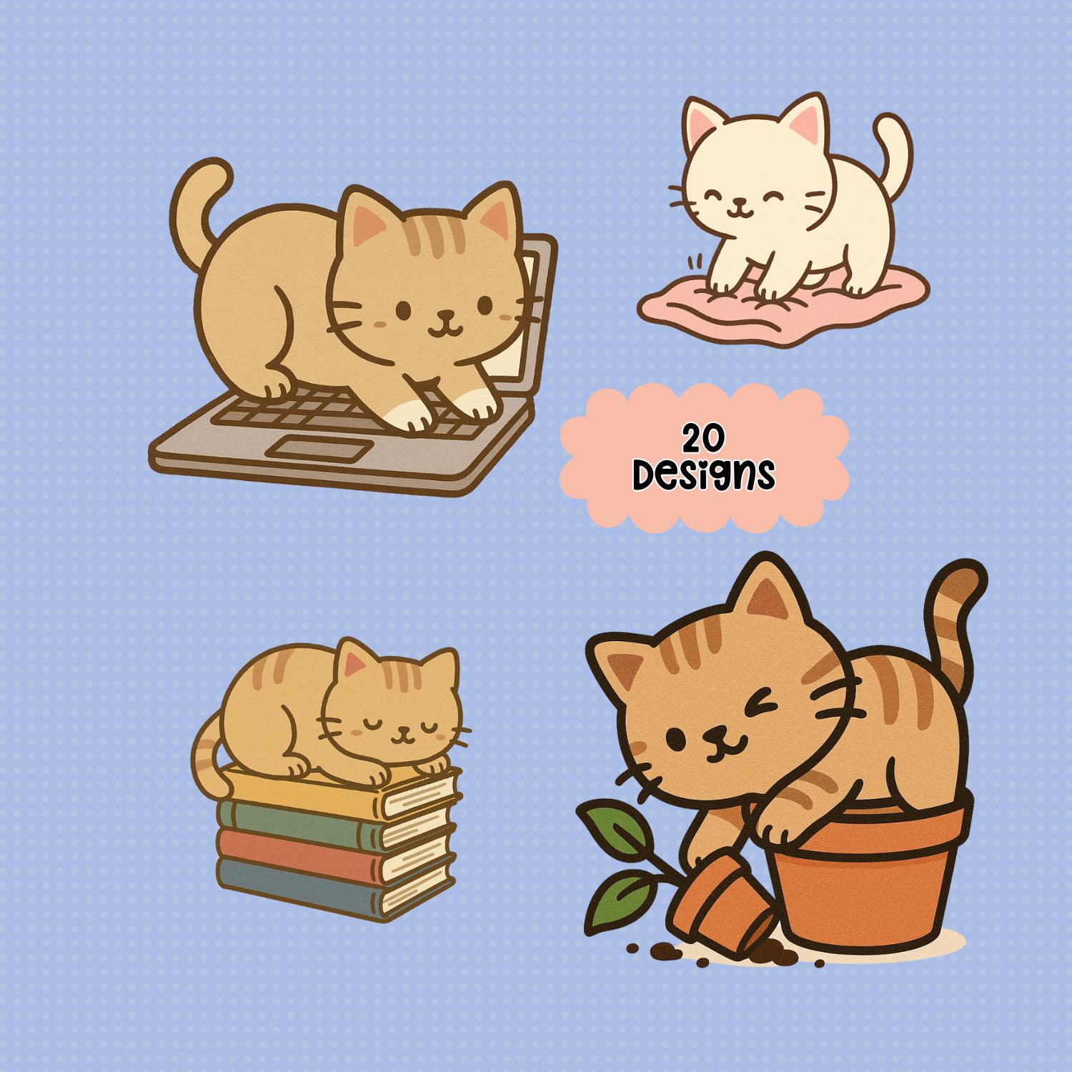Kawaii Cat Clipart | Pastel Kitty PNG Stickers (commercial Use) - Etsy