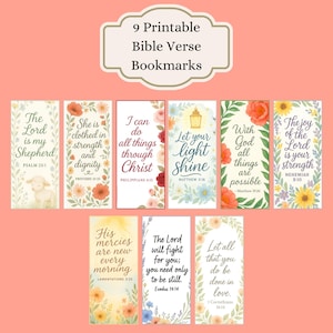 Florale Bibelvers-Lesezeichen zum ausdrucken - Set mit 9 Schriftlesezeichen PDF, christliche Lesezeichen zum Ausdrucken, Glaubensgeschenke, kommerzielle Nutzung OK