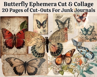 Knip en collage kortstondige vlinder voor junkjournaling, digitale download