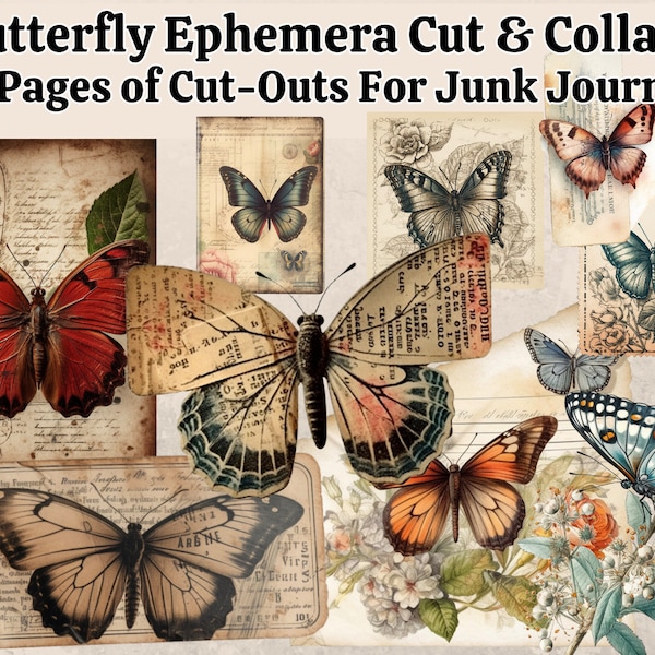 Cut and Collage Butterfly Ephemera for Junk Journaling, Digital Download