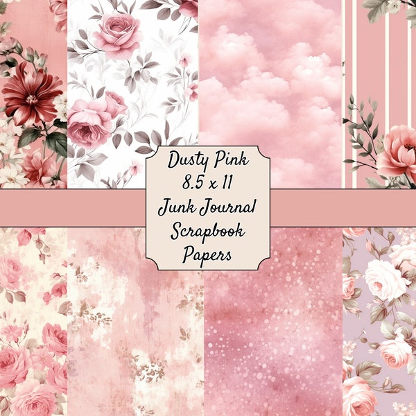Dusty Pink Junk Journal Printable Backgrounds - 21 Page PDF - 21 Designs