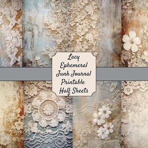 Distressed Lace Ephemeral Printable Junk Journal Background Paper - 13 Page PDF - 26 Designs