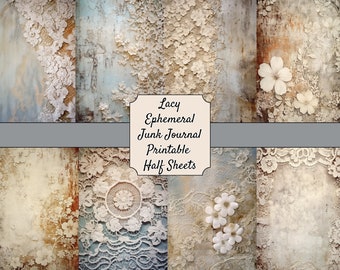 Distressed Lace Ephemeral Printable Junk Journal Background Paper - 13 Page PDF - 26 Designs