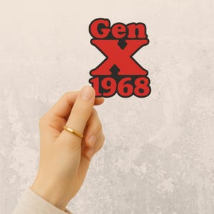 Gen X 1968 Sticker – Retro Black & Red Vintage Decal for Water Bottle, Laptop, Car, or Notebook | Gen X Pride Sticker