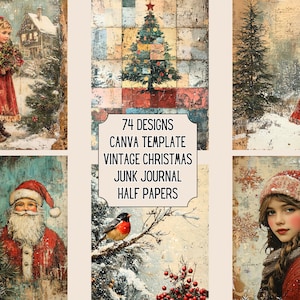 Demi-feuilles à imprimer de Noël à l'ancienne, techniques mixtes | Journalisation du courrier indésirable | Fabrication de cartes |   Scrapbooking | Créations en papier | Lien canevas