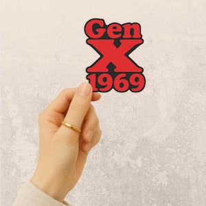Gen X 1969 Sticker – Bold Red & Black Vintage Decal for Car, Laptop, Water Bottle, Retro Gen X Gift