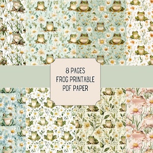 Papier imprimable aquarelle grenouilles - PDF imprimable - journal indésirable - scrapbooking - fabrication de cartes - travaux manuels en papier