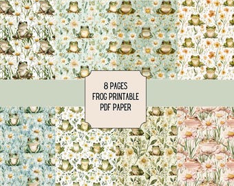 Carta stampabile con rane acquerellabili - PDF stampabile - Junk Journaling - Scrapbooking - Creazione di biglietti - Artigianato di carta