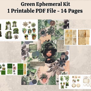 Green Ephemeral Set - PDF Printable - Junk Journal Ephemera - Junk Journal Kit