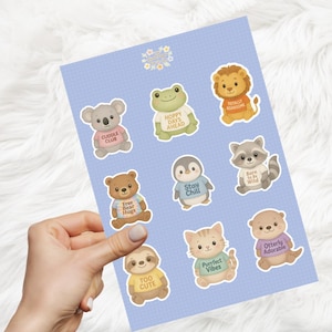 Cute T-shirt Animal Sticker Sheet – Funny T-Shirt Animals, Kawaii Vinyl Stickers, Physical Sticker Sheet for Laptops, Journals, Gifts