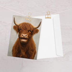 Grappige wenskaart Schotse hooglander – voor- en achteraanzicht – blanco binnenkant – boerderijdierenkaart van 5 x 7 inch voor verjaardag, afscheid of gewoon omdat