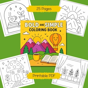 Bold and Simple Art Coloring Book – 25 Printable Pages for All Ages – Relaxing Line Art PDF – Easy Coloring Pages for Kids & Adults