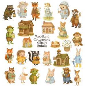 Pacote de clipart Woodland Cottagecore – 50 PNGs, fundo transparente, gráficos de floresta fantásticos, uso comercial permitido - Storybook Clipart