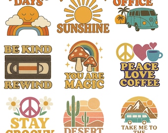 Retro 70-tals PNG Clipart-paket: Groovy sublimeringsdesigner (kommersiellt bruk)