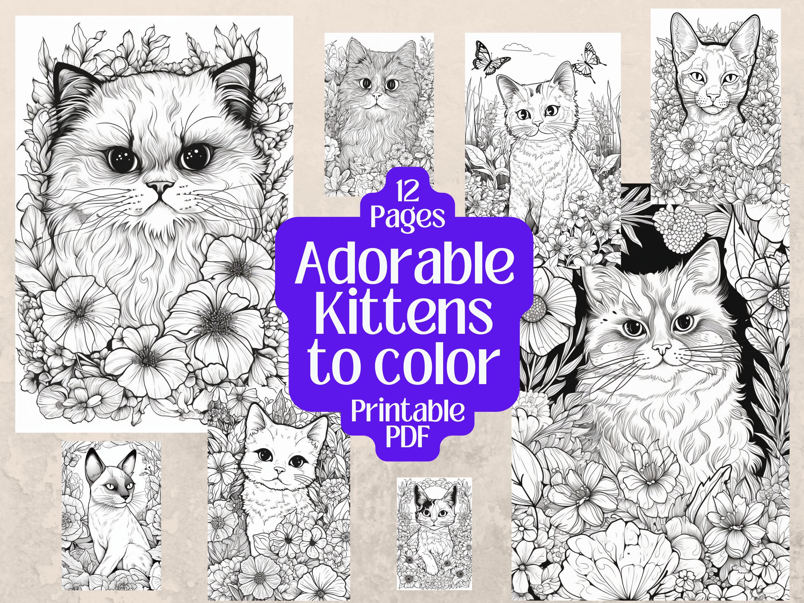 12 Charming Kitten Coloring Pages Cute Kittens With Flowers Printable