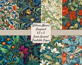 William Morris Inspired Printable Paper: 35 Floral Designs (PDF File)