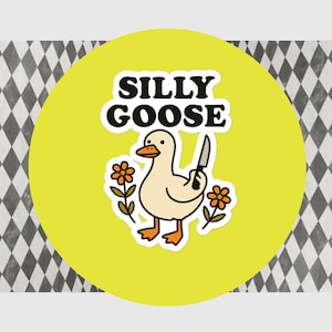 Silly Goose Vinyl Sticker – Funny Goose with Knife – Waterproof Sticker for Laptop, Water Bottle, Journal, or Gift