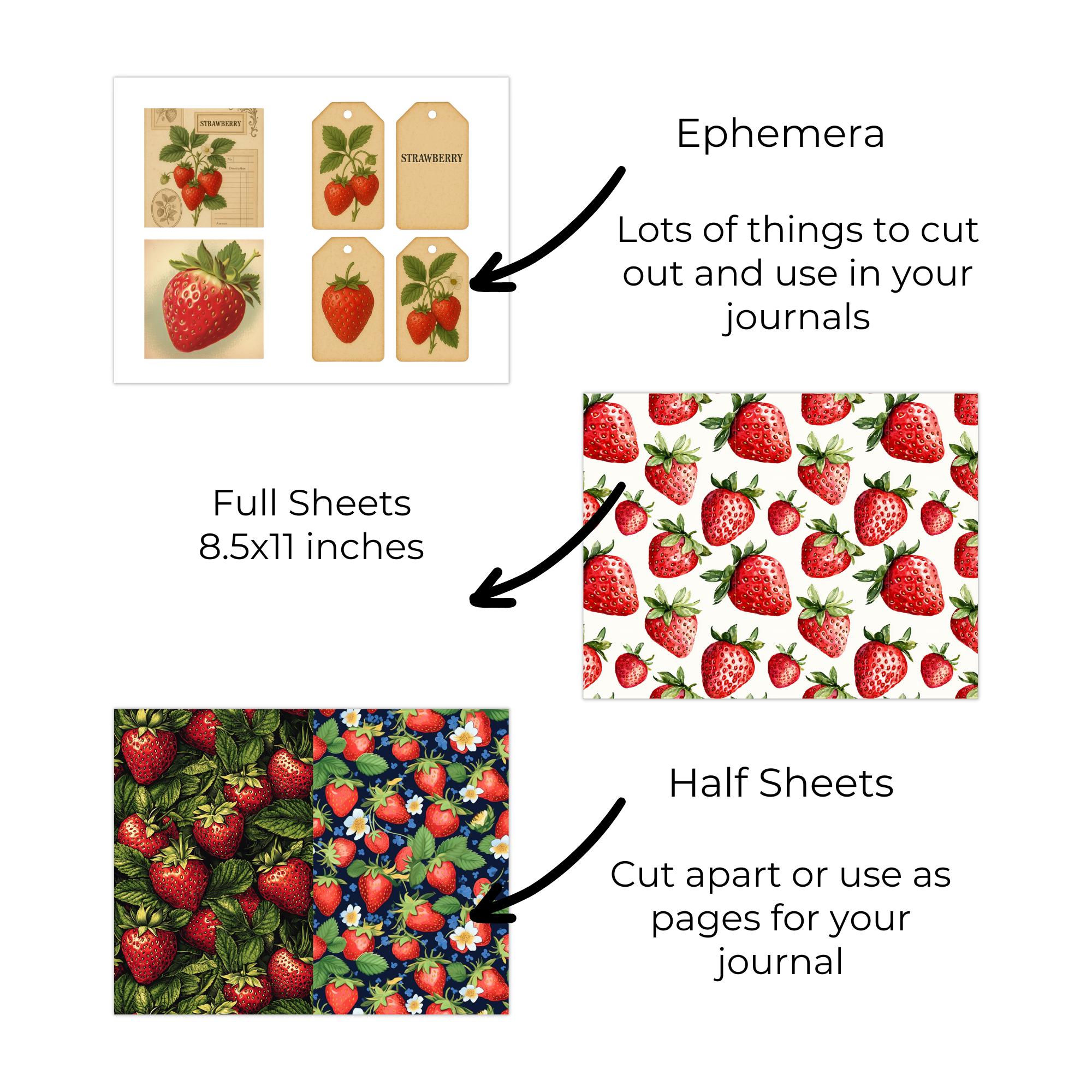 Strawberry Junk Journal Kit Printable – 28 Page Ephemera PDF for ...