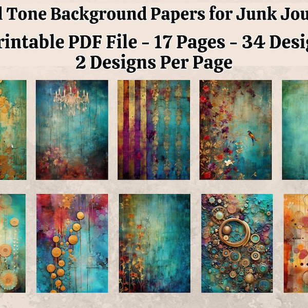 Mixed Media Jewel Tone Background Papers for Junk Journals, Scrapbooks, Card Making and More
