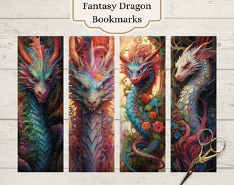 Fantasy Dragon Lesezeichen: Druckbare Dragon Art, 4er Set (PDF)