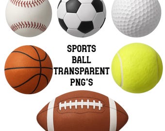 Imágenes prediseñadas de pelotas deportivas PNG: fútbol, béisbol, baloncesto (uso comercial, descarga instantánea)
