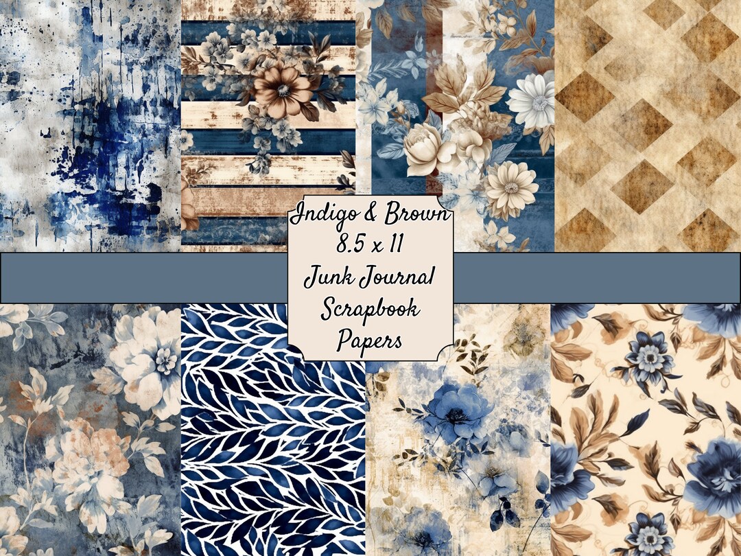 Indigo and Brown Printable Paper for Junk Journaling, Scrapbooking, and