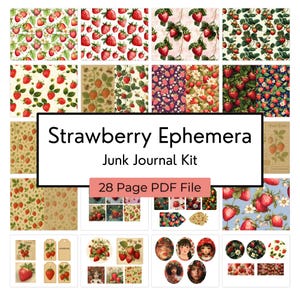Kit de journal indésirable aux fraises imprimable - PDF éphémère de 28 pages pour scrapbooking, création de cartes et de papier