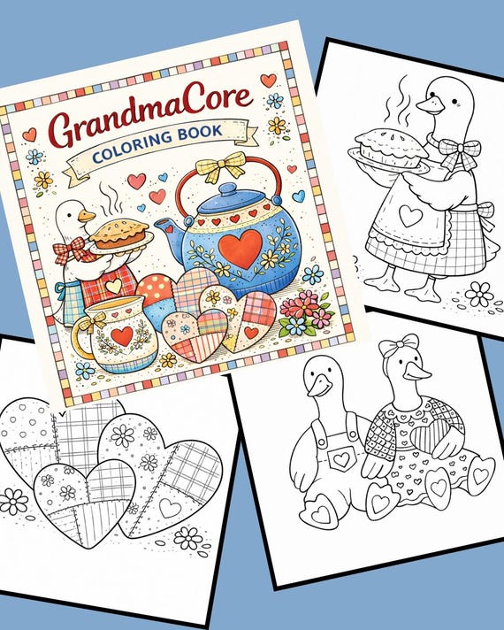 GrandmaCore Coloring Book Printable – Cozy 90s Country Folk Art - 40 Page PDF