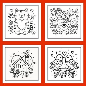Folk Art Valentine Coloring Book | 24 Printable Pages | Heart Animals, Folk-Art Designs image 10