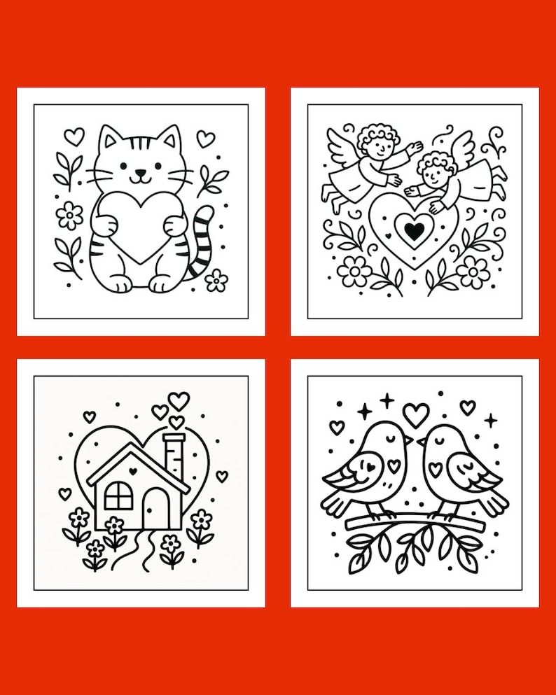 Folk Art Valentine Coloring Book | 24 Printable Pages | Heart Animals, Folk-Art Designs image 10