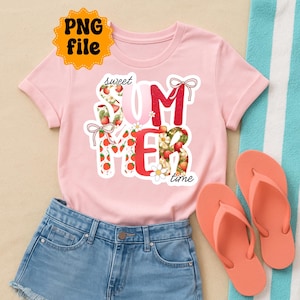 Pacote PNG de Doce Verão – Design de Sublimação de Verão de Morango – 2 Arquivos PNG com e sem Contorno Branco – Uso Comercial OK