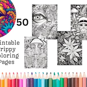50 Trippy Psychedelic Stoner Coloring Pages, Printable