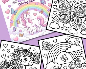 Butterflies Rainbows Unicorns Coloring Book | 24 Pages | Kids Activity Book