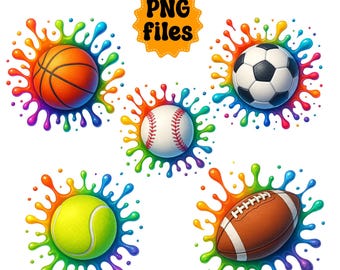 Clipart de pelota deportiva: paquete PNG de salpicaduras de pintura de colores