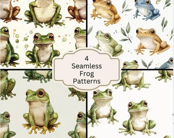 Frog Seamless Pattern Set – Scrapbook Paper, Fabric Print (Digital Download)