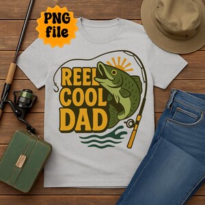 Reel Cool Dad PNG - Retro Fischer Shirt Design für Sublimation - Lustige Clipart zum Vatertag - Kommerzielle Nutzung - Aufkleber Design - Becher Design