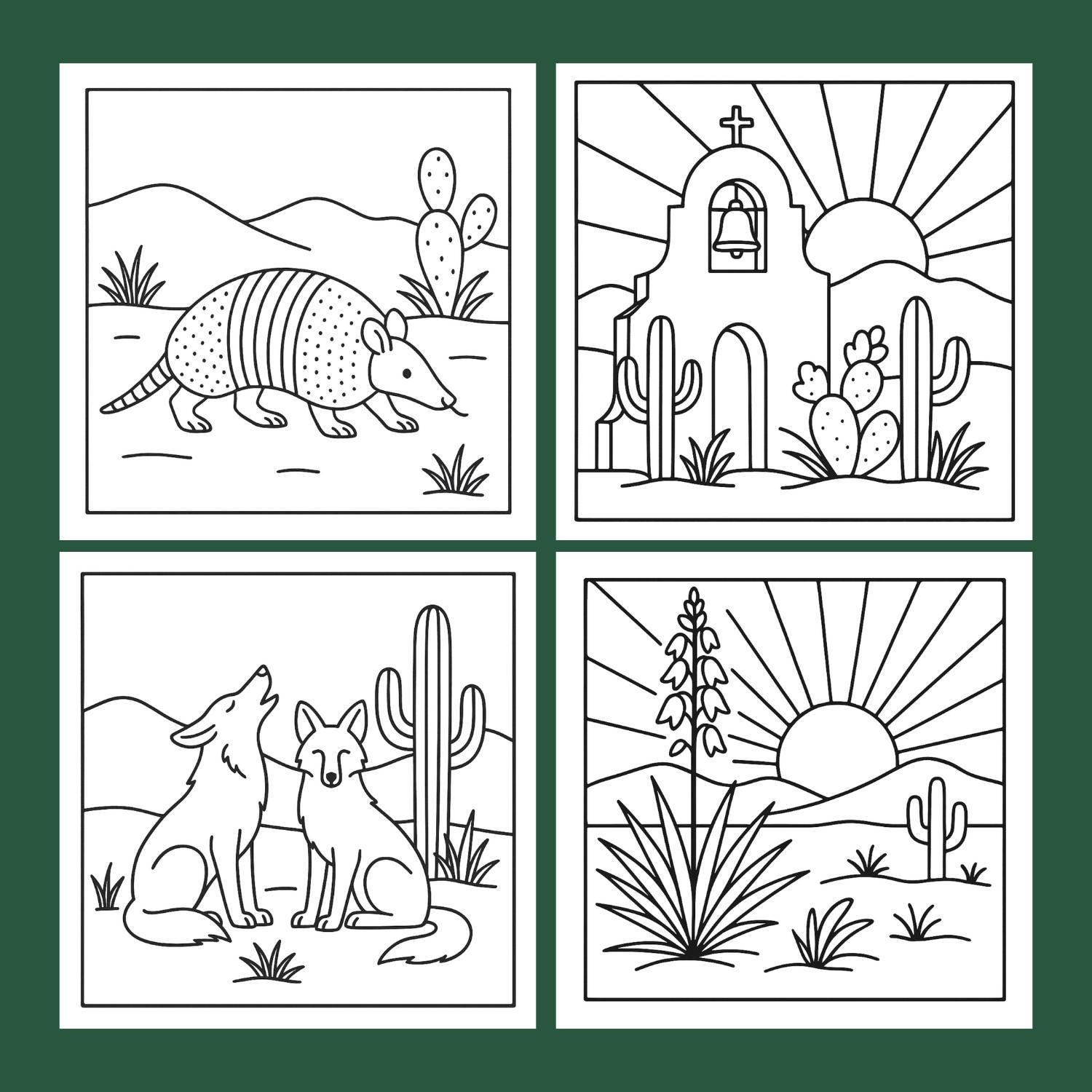 Southwest Coloring Book: Desert Animals, Cactus, Sunsets (digital PDF ...