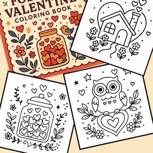 Folk Art Valentine Coloring Book | 24 Printable Pages | Heart Animals, Folk-Art Designs image 1