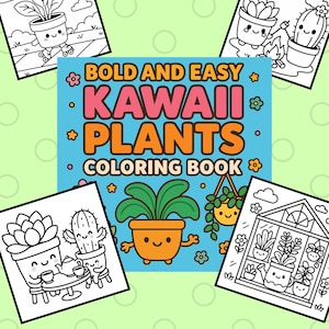 Kleurboek Kawaii Plants: Easy Bold Lines (digitale download)