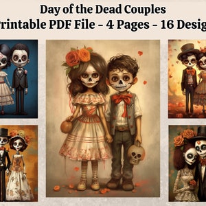 Day of the Dead Couples Printable - PDF File - 4 Pages - 16 Designs