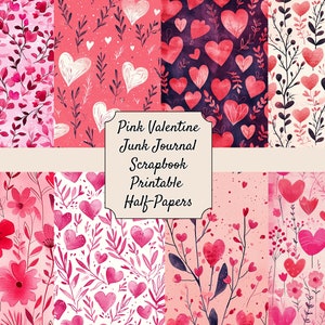 Rosa Valentinstag halbes Blatt Papier - Valentinstag Junk Journal - Valentinstag Karte machen - Valentinstag Sammelalbum