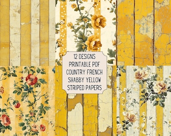 Country French Shabby Yellow Printable Paper - Junk Journal Paper - Scrapbook Paper - PDF Files