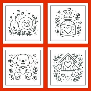 Folk Art Valentine Coloring Book | 24 Printable Pages | Heart Animals, Folk-Art Designs image 6