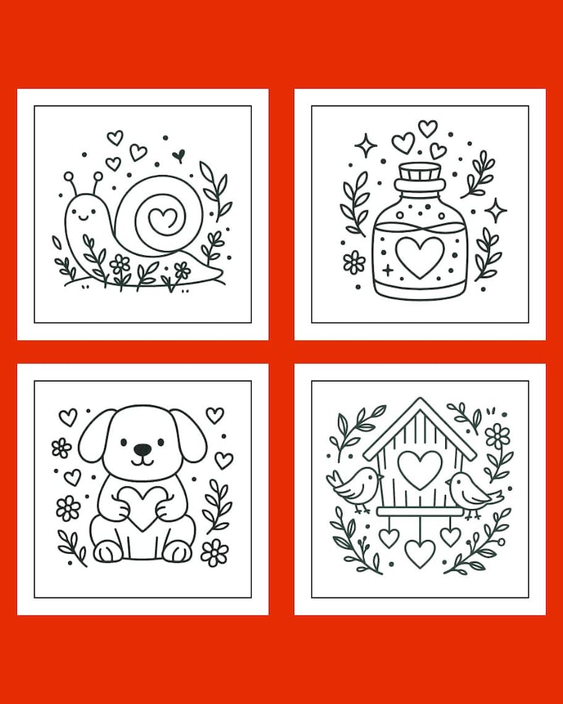 Folk Art Valentine Coloring Book | 24 Printable Pages | Heart Animals, Folk-Art Designs image 6