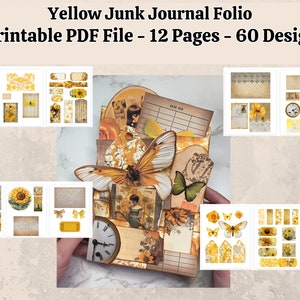 Yellow Junk Journal Folio Kit – Printable PDF Ephemera Pack – Vintage Scrapbook Pages for Collage & Journaling