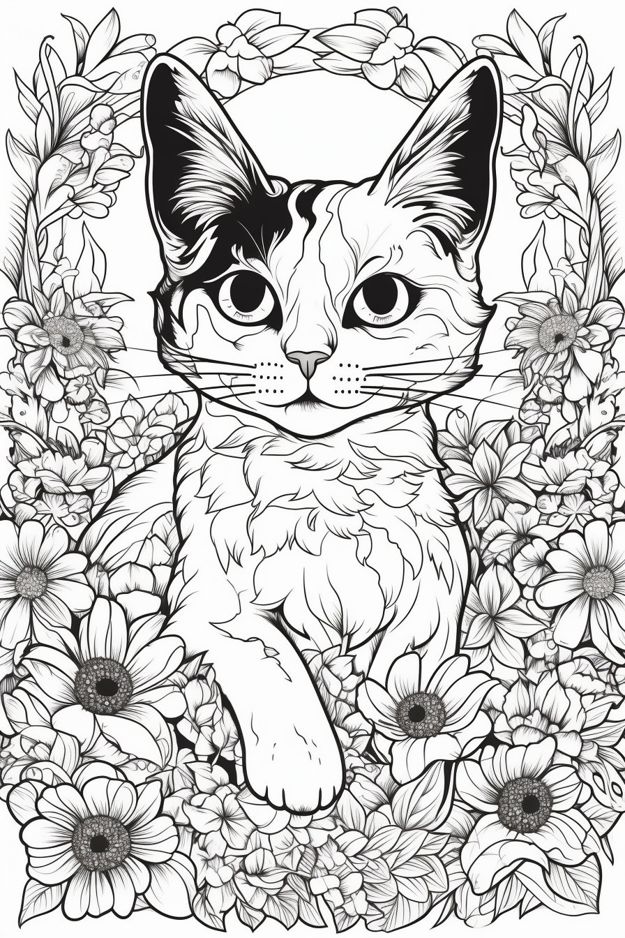 12 Charming Kitten Coloring Pages Cute Kittens With Flowers Printable