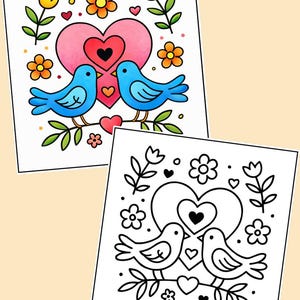 Folk Art Valentine Coloring Book | 24 Printable Pages | Heart Animals, Folk-Art Designs image 4