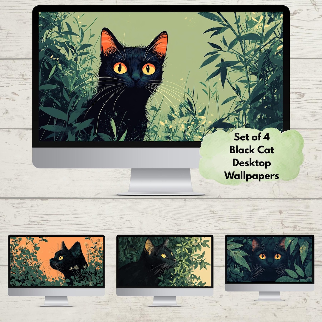 Lofi Black Cat Desktop Wallpaper – Chill PNG Set (digital Download - Etsy