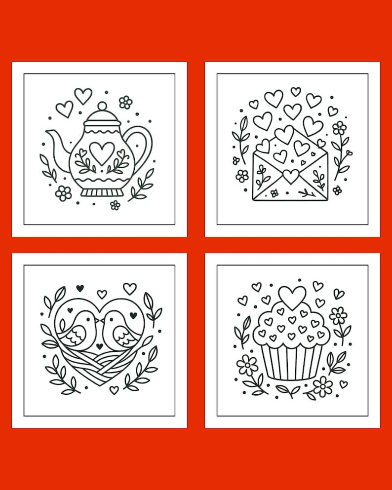 Folk Art Valentine Coloring Book | 24 Printable Pages | Heart Animals, Folk-Art Designs image 8