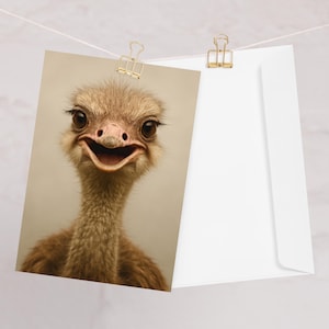 Grappige struisvogelwenskaart – kaart met dieren voor- en achterkant – blanco binnenkant – fysieke kaart – rare en hilarische kaart voor elke gelegenheid